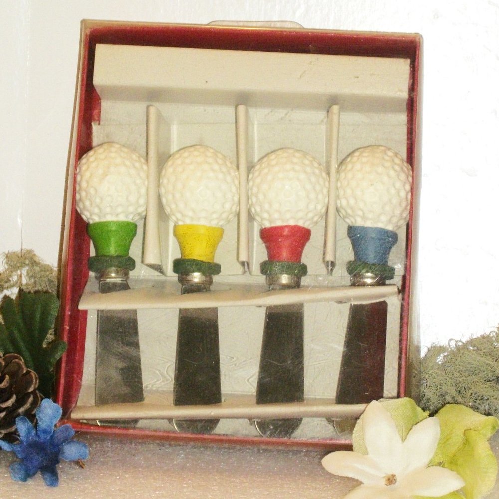 Vtg 90's SPREADABLES 4 Stainless Golf Ball Gourmet Cheese Spreader Knives NEW